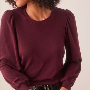 Marine Layer Womens Lexi Ribbed Puff Sleeve Top Size XL Windsor Wine NWT Classic